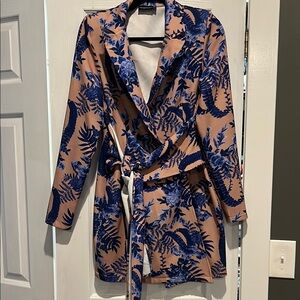 PrettyLittleThing Blue and Tan Floral Mini Dress